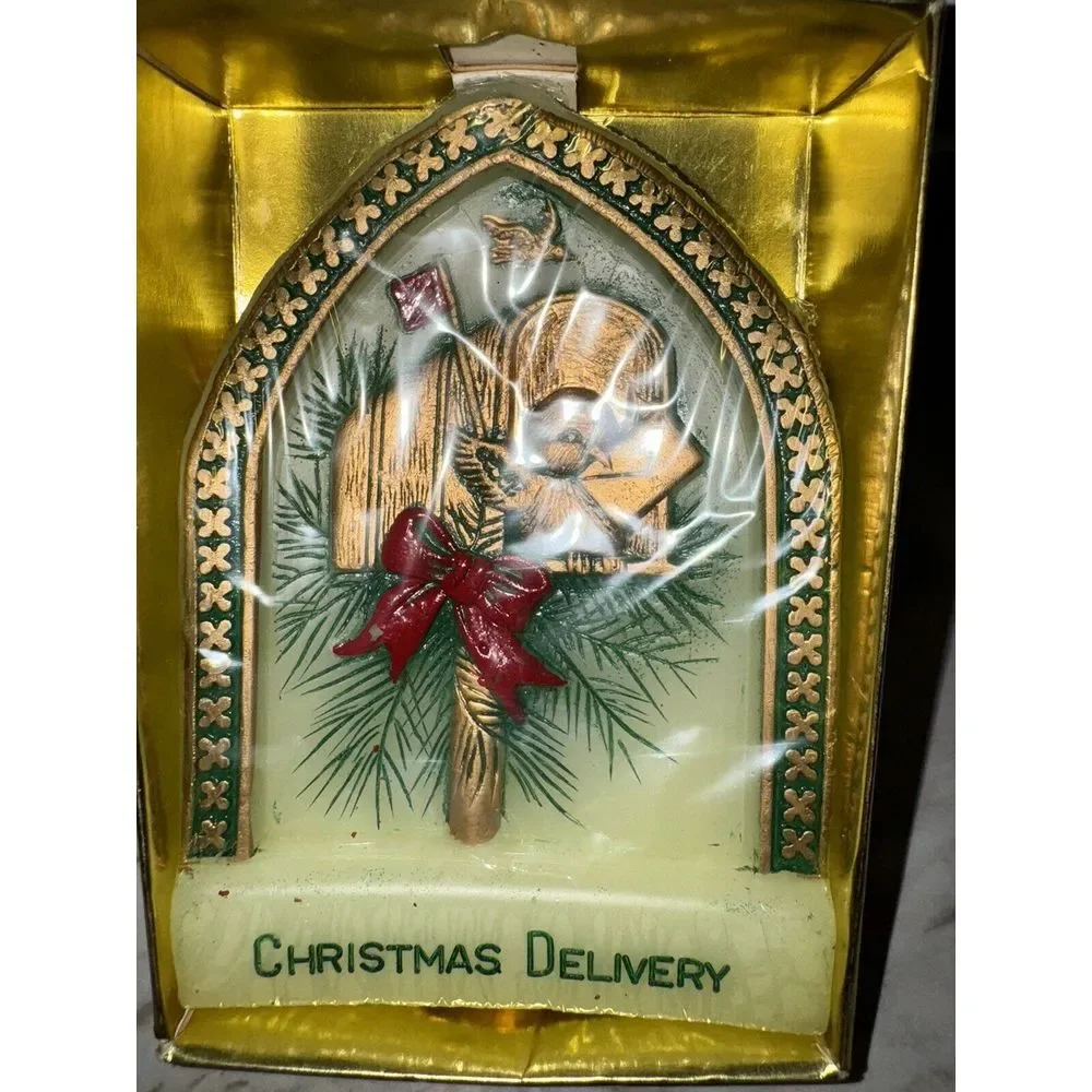 Vintage Jasco  handpainted‎ christmas delivery double sided candle NEW 1978